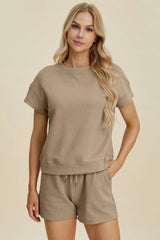 Textured Short Sleeve Top and Shorts Set