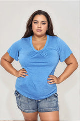 Ruched V-Neck Short Sleeve Tee