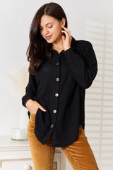 Waffle Knit Collared Dropped Shoulder Shirt