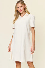 Textured Collared Short Sleeve Dress