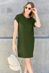 Round Neck Short Sleeve Mini T-Shirt Dress with Pockets