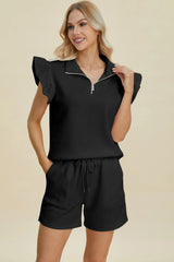 Textured Flounce Sleeve Top and Shorts Set