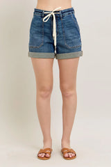 High Rise Cuffed Denim Shorts