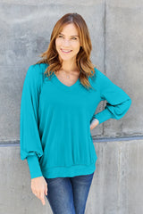 V-Neck Lantern Sleeve Top