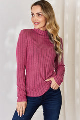 Ribbed Mock Neck Long Sleeve Tee
