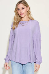 Ribbed Round Neck Long Sleeve Tee