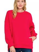 Fleece High Low Boyfriend Sweatshirt with Pockets