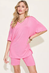 V-Neck Drop Shoulder Tee and Shorts Set