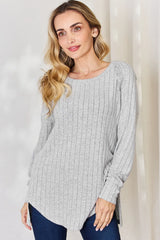 Ribbed Round Neck Slit Tee